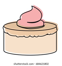 watercolor silhouette of hand drawing cake with pink buttercream decorative vector illustration