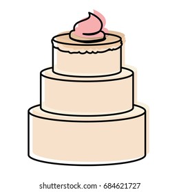 watercolor silhouette of hand drawing three-story cake with pink buttercream decorative vector illustration