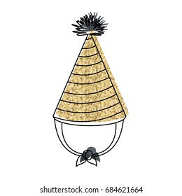 watercolor silhouette of hand drawing yellow pixel party hat costume accesory vector illustration