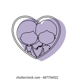 watercolor silhouette heart shape portrait with caricature faceless couple and her with collected hair vector illustration