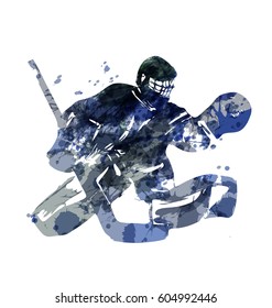 Watercolor silhouette hockey goalie. Vector illustration