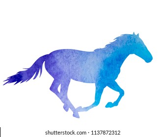 watercolor silhouette horse running