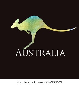 watercolor silhouette kangaroo sign on a black background