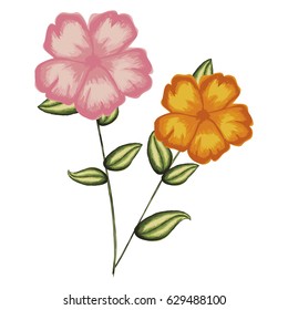 watercolor silhouette of malva plant with flowers pink and orange vector illustration