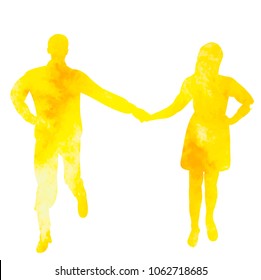 watercolor silhouette man and girl dancing