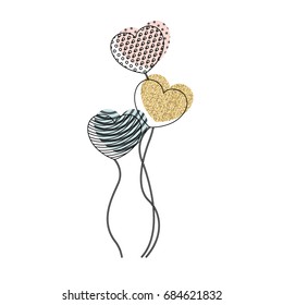 watercolor silhouette of multicolored set of balloons in heart shape dotted striped and pixelated vector illustration