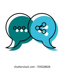 watercolor silhouette of pair speech bubbles with symbols of ellipsis and network vector illustration