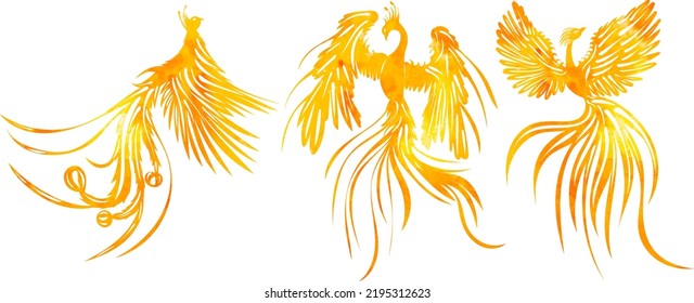 watercolor silhouette of phoenix bird isolated, vector