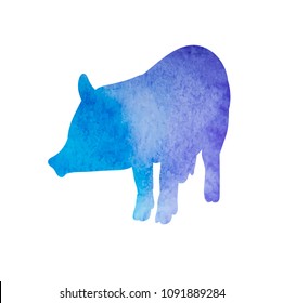 watercolor silhouette pig