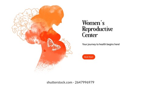 Silhueta de aquarela de mulher grávida. Cartaz de design de centro reprodutivo. Dia das Mães Felizes. Ilustração desenhada à mão vetorial