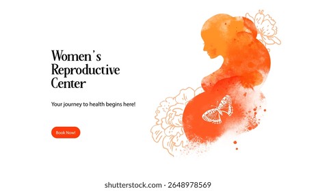 Silhueta de aquarela de mulher grávida. Cartaz de design de centro reprodutivo. Dia das Mães Felizes. Ilustração desenhada à mão vetorial