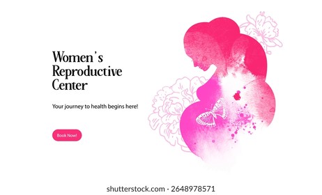 Silhueta de aquarela de mulher grávida. Cartaz de design de centro reprodutivo. Dia das Mães Felizes. Ilustração desenhada à mão vetorial