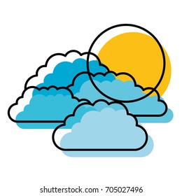 watercolor silhouette with set of clouds and sun vector illustration