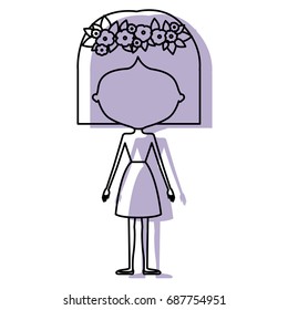 watercolor silhouette with skinny faceless woman in clothes with short hairstyle and flower crown accesory vector illustration