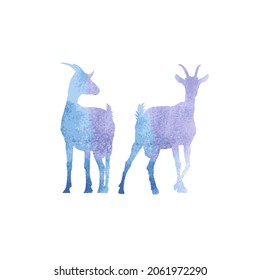 Watercolor silhouette two goats icon isolated on white background. Vector