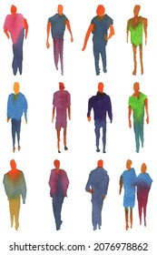 Watercolor silhouettes of people, family, couple. Watercolor paper texture. Vector silhouettes