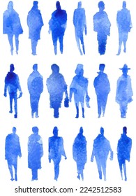 Watercolor silhouettes of people, family, couple. Watercolor paper texture. Vector silhouettes
