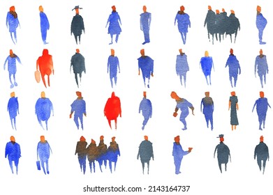 Watercolor silhouettes of people. Watercolor paper texture. Vector silhouettes.