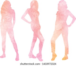 Watercolor silhouettes of women, vector