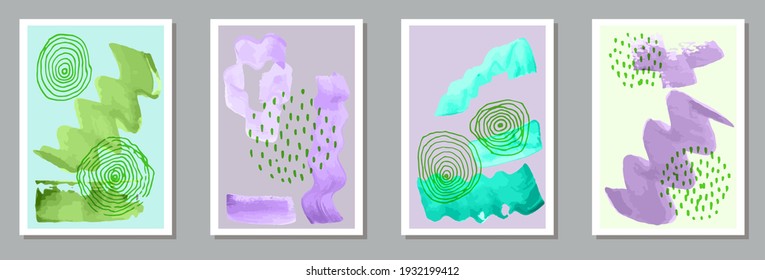 Watercolor simple banners vector set. Watercolor stains collage. Japanese style prints. Stylish artistic cover layouts. Brush stroke elements.