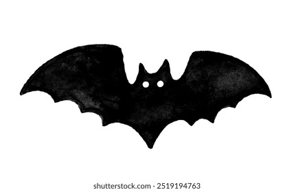 Watercolor simple black bat silhouette on a white background ideal for Halloween decorations or art