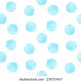 Watercolor simple ocean blue polka dot pattern. Seamless pattern on the white background. Vector illustration.