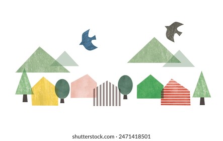 Watercolor of simple shapes houses