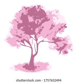 Watercolor single pink monochrome cherry sakura tree isolated vector art