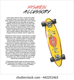 Watercolor skateboard. Sketch style. Vector.
