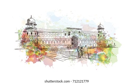 Watercolor sketch of Agra Fort India in vector illustration.