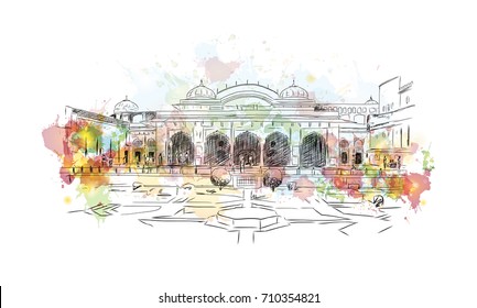 Watercolor sketch of Amer fort Jaipur India in vector illustration.