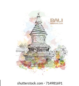 Watercolor sketch of Bali Indonesia in vector illustration.