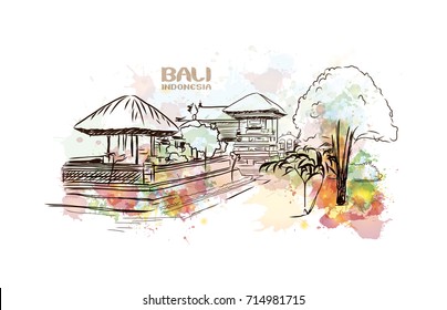 Watercolor sketch of Bali Indonesia in vector illustration.