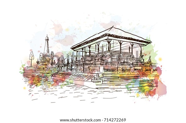 Watercolor Sketch Bali Indonesia Vector Illustration Stock Vector ...