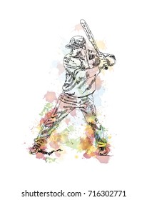 Watercolor sketch of Baseball player playing Baseball in vector illustration.