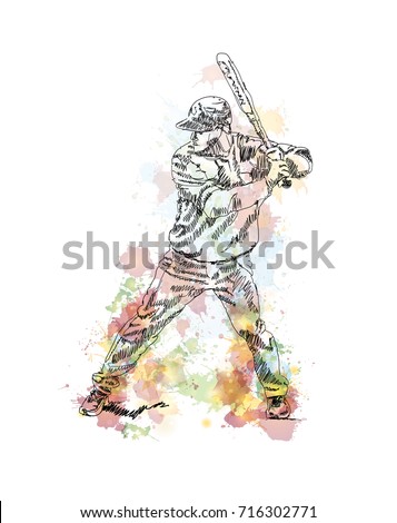 Watercolor sketch of Baseball player playing Baseball in vector illustration.