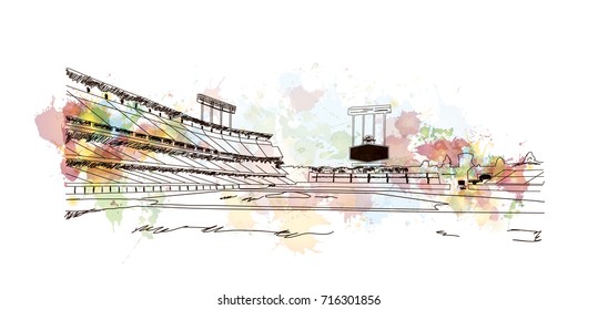 Watercolor sketch of Baseball Stadium in vector illustration.