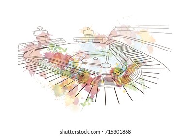 Watercolor sketch of Baseball Stadium in vector illustration.