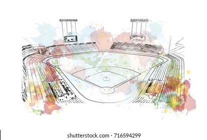 Watercolor sketch of Baseball Stadium in vector illustration.