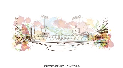 Watercolor sketch of Baseball Stadium in vector illustration.
