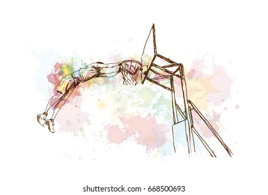 Watercolor sketch of Basket ball goal net with player in vector