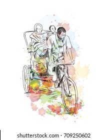 Watercolor sketch of bicycle Auto, India in vector illustration.