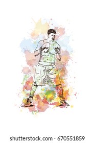 Watercolor sketch of boxing player in vector.