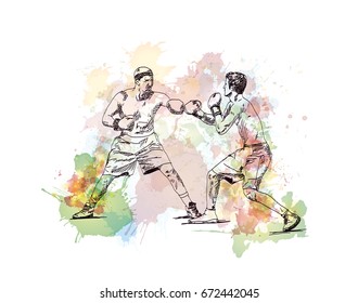 Watercolor sketch of Boxing player in vector.