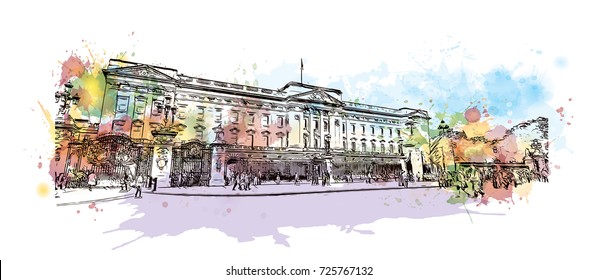 Watercolor sketch of Buckingham Palace London, the capital of England and the United Kingdom in vector illustration. svg