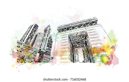 Watercolor sketch of Building view, Dubai, UAE in vector illustration.