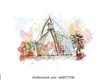 Watercolor sketch of clock tower in vector