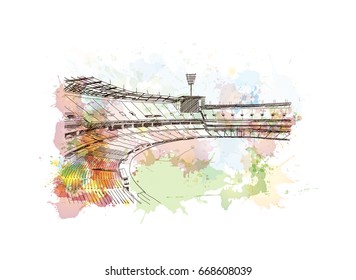 Watercolor sketch of Cricket stadium in vector.