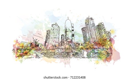 Watercolor sketch of Doha Qatar in vector illustration.