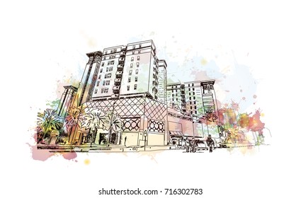 Watercolor sketch of Dubai Buildings in vector illustration.